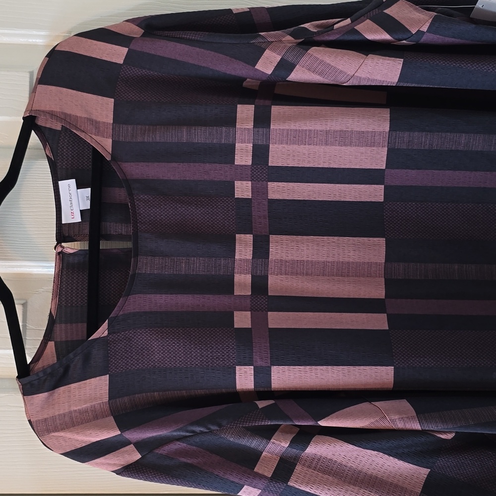 LIZ CLAIBORNE WOMENS CREWNECK PULLOVER PLUS SIZE PURPLE & BLACK TOP SIZE 3X